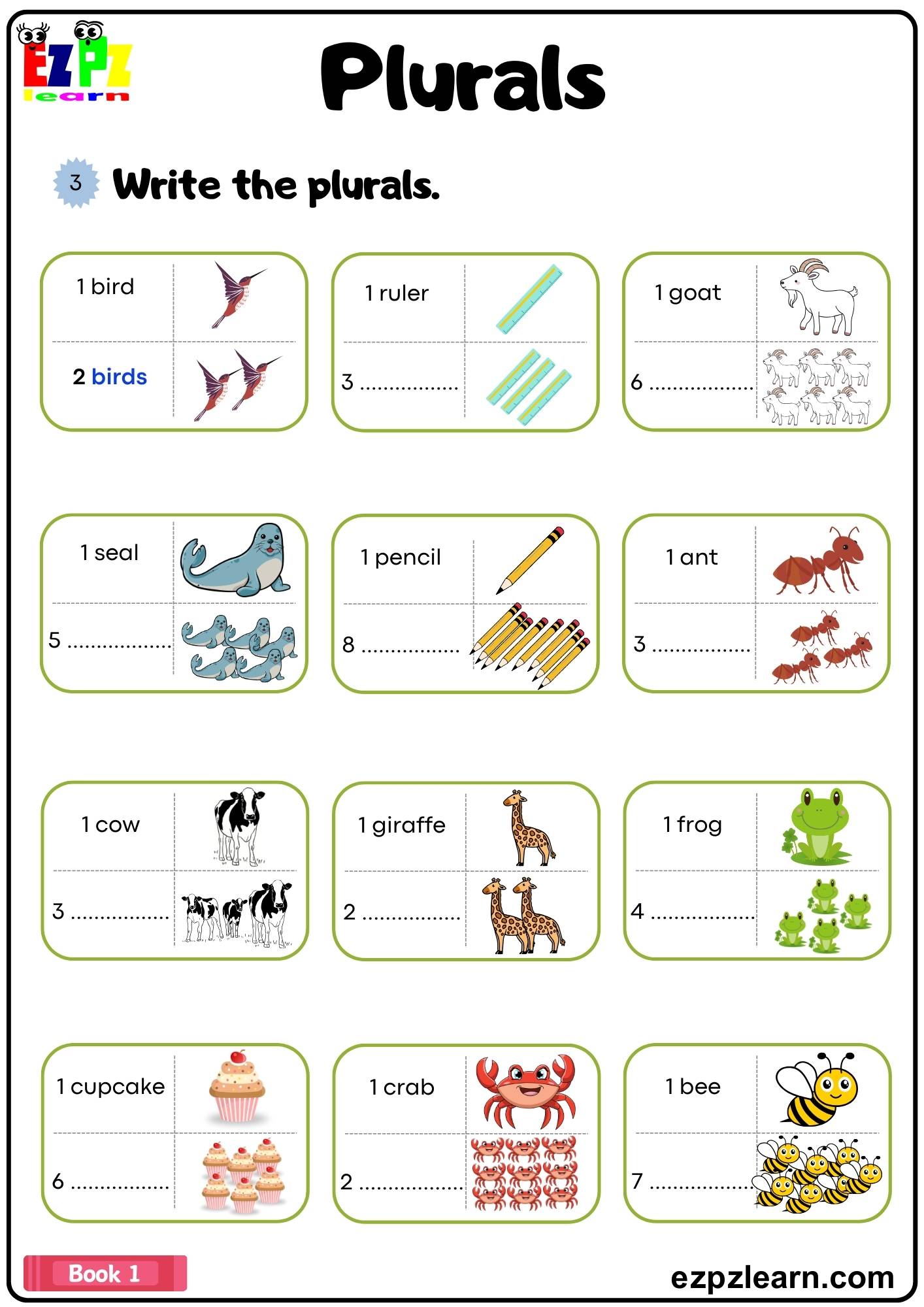 Plural Nouns Write the Correct Words Worksheet Book 1